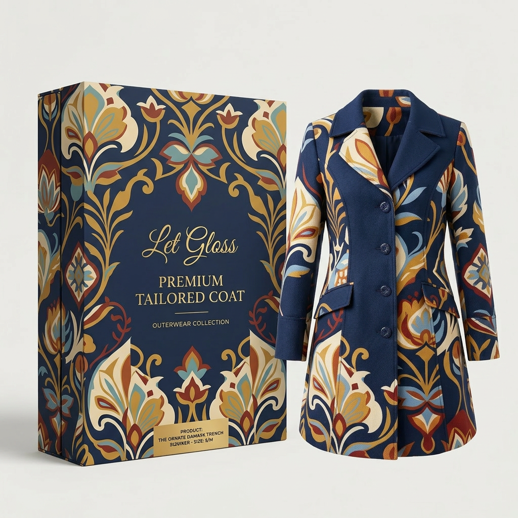 The Ornate Damask Trench – Premium Tailored Coat Outerwear Collection