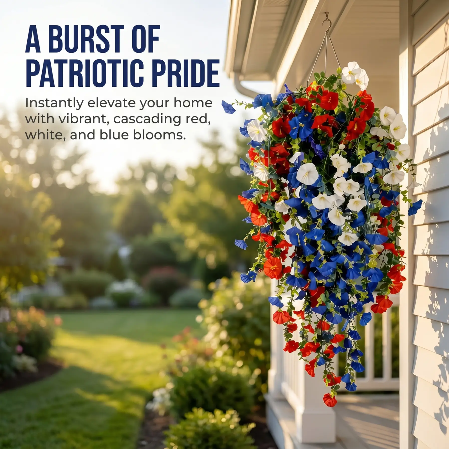 4th of July Decoration Tricolor Patriotic Artificial Flower with 3M LED light string.warm light Color.Button Remote Control