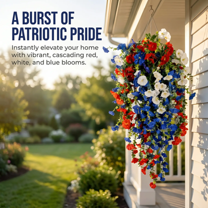 4th of July Decoration Tricolor Patriotic Artificial Flower with 3M LED light string.warm light Color.Button Remote Control