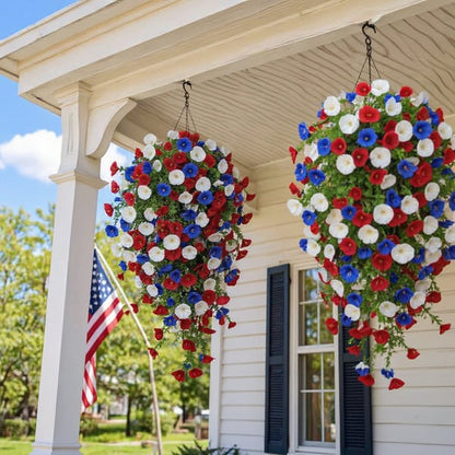 4th of July Decoration Tricolor Patriotic Artificial Flower with 3M LED light string.warm light Color.Button Remote Control