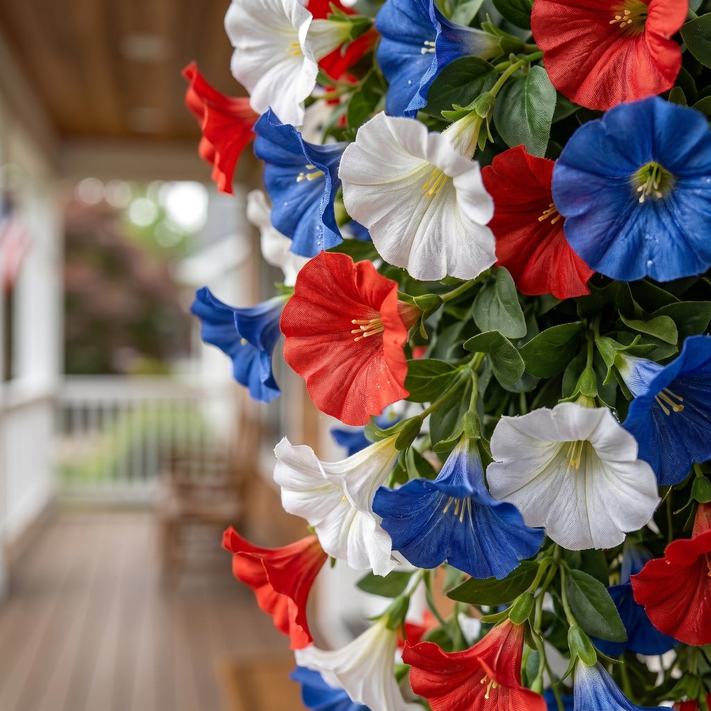 4th of July Decoration Tricolor Patriotic Artificial Flower with 3M LED light string.warm light Color.Button Remote Control
