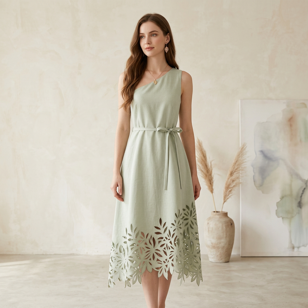 The Althea One-Shoulder Linen Dress