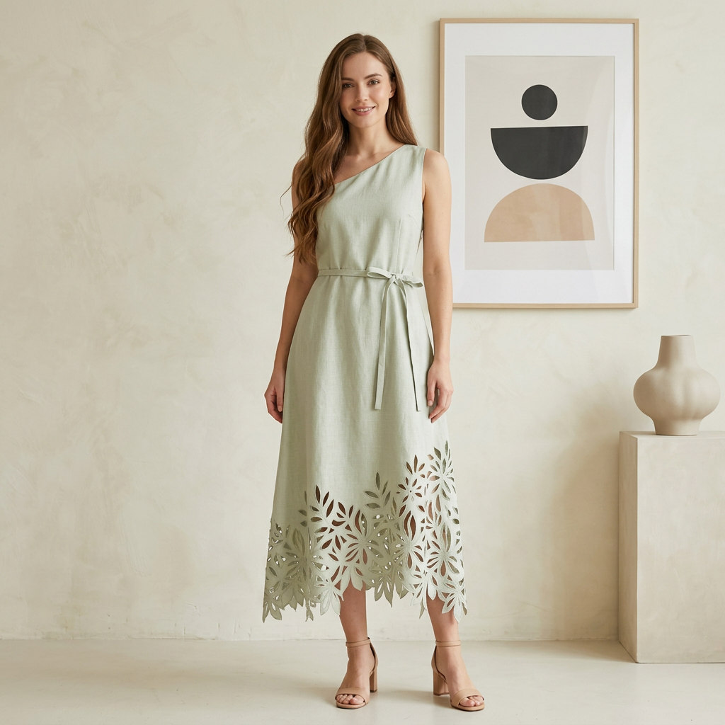 The Althea One-Shoulder Linen Dress